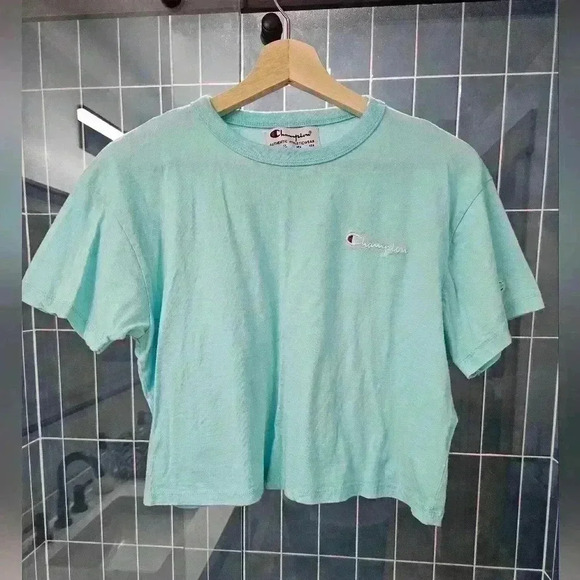 Vintage Champion Light Blue Crop Top - Large - Picture 1 of 3